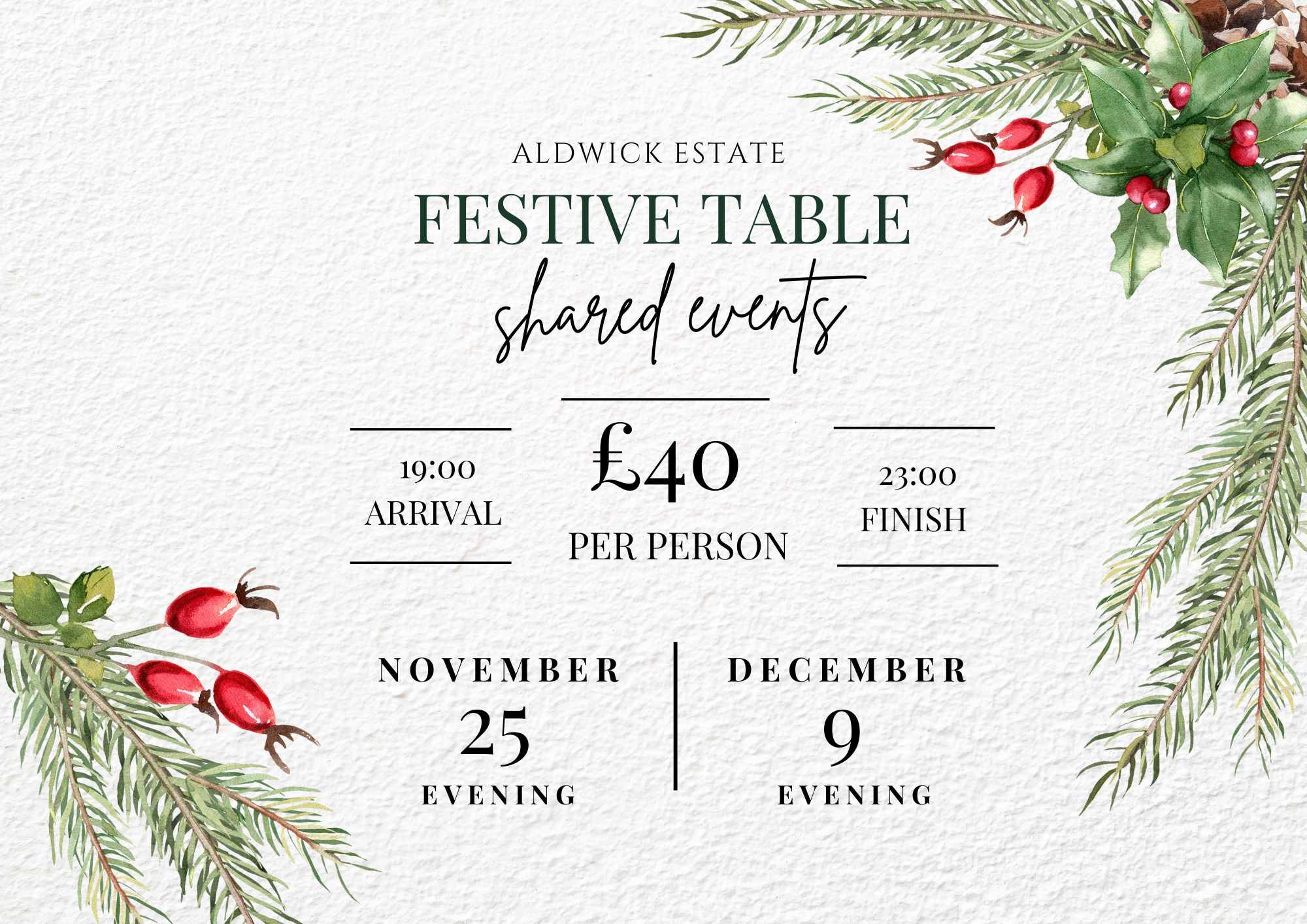 Festive Table :  Saturday 9th December 2023